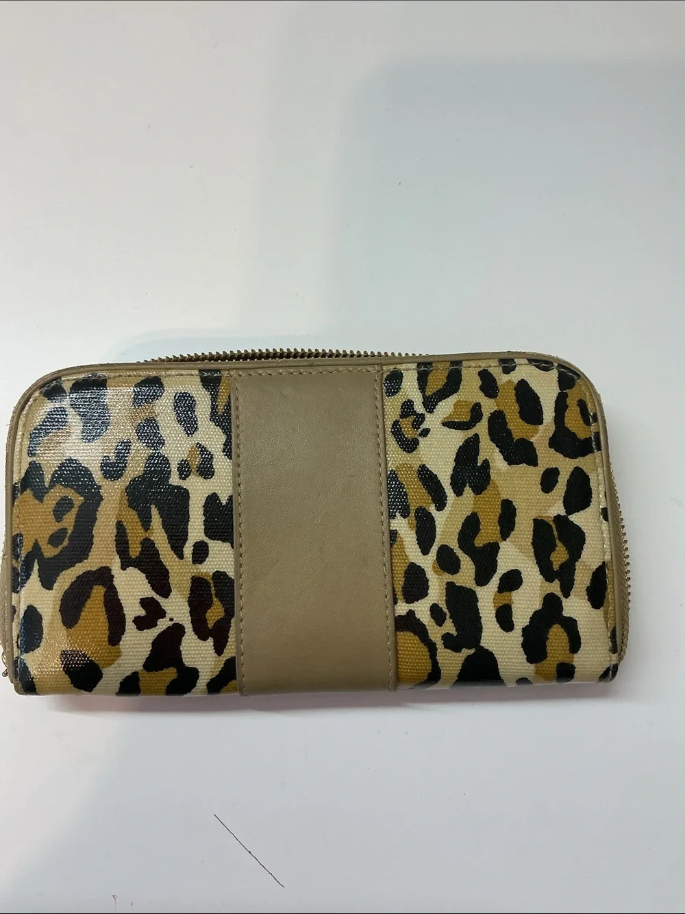 Tory Burch Leopard Print Zip Around Continental Wallet Gold Medallion Logo
